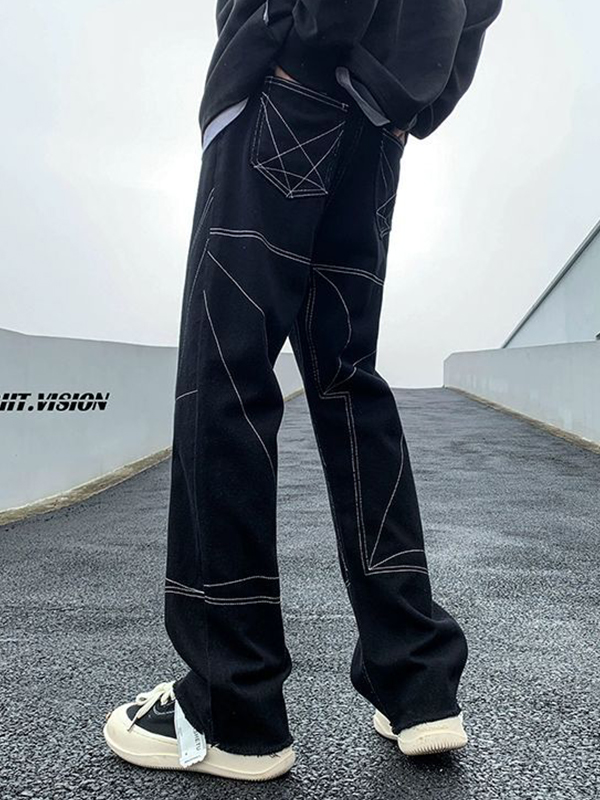 Vaqueros holgados con costuras superiores de calle para hombre-1