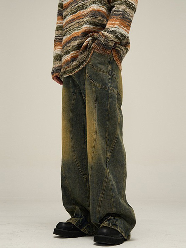 Vaqueros de pierna recta con empalme desgastado para hombre-3