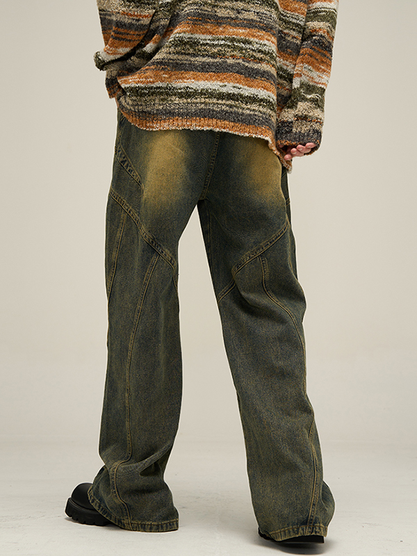 Vaqueros de pierna recta con empalme desgastado para hombre-1