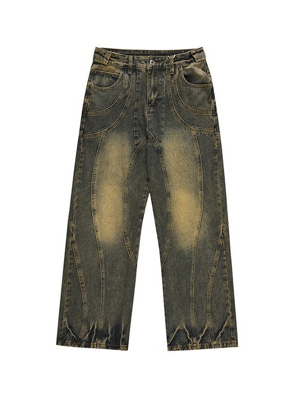 Vaqueros de pierna recta con empalme desgastado para hombre-4