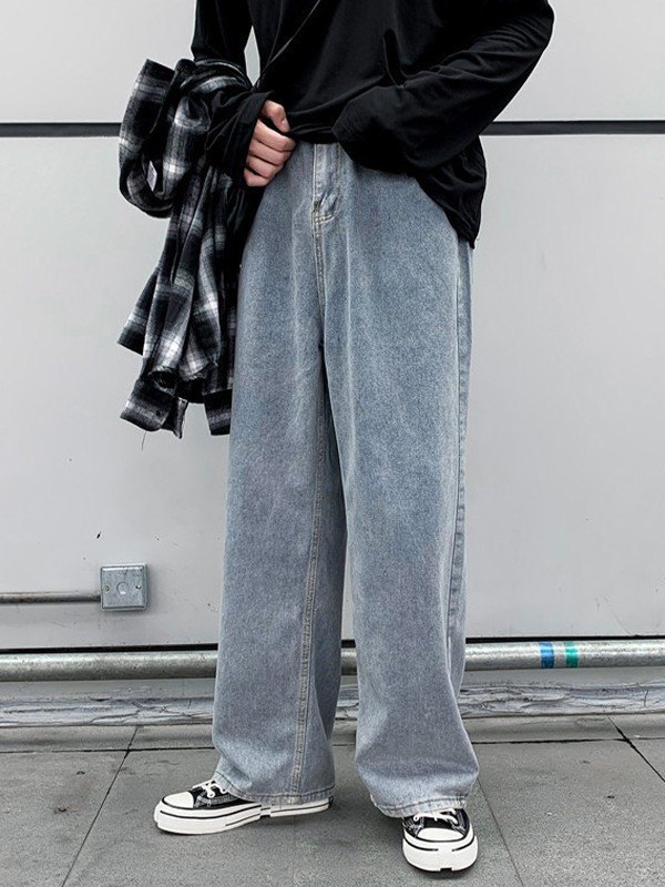 Jeans rectos clásicos lavados para hombre-1