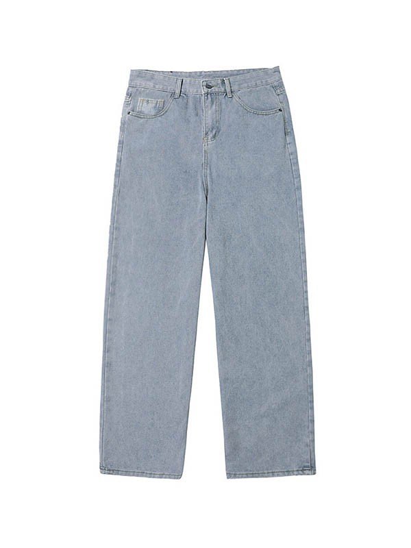 Jeans rectos clásicos lavados para hombre-2