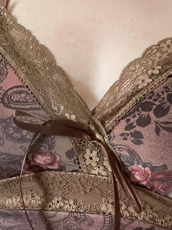 Top de tirantes de malla ajustado con cuello en V-2