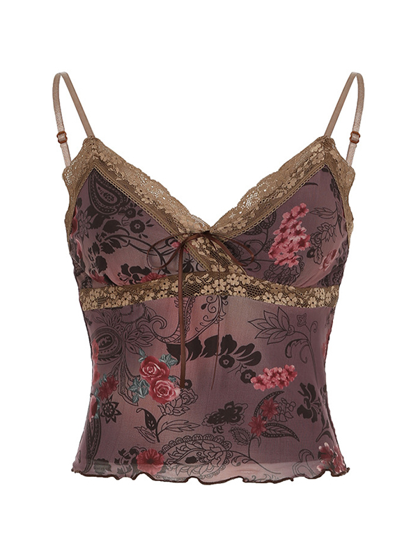 Top de tirantes de malla ajustado con cuello en V-4