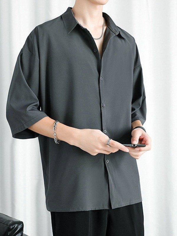 Camisa abotonada de manga corta para hombre-1