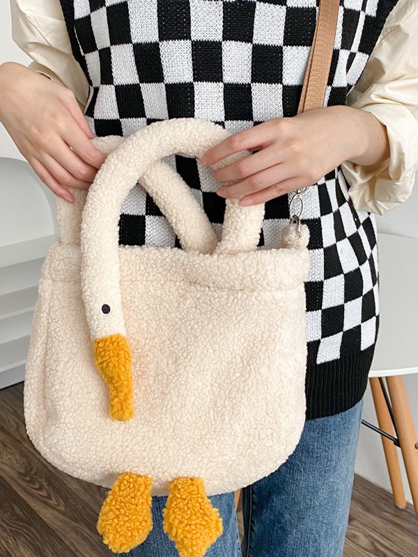 Bolso bandolera de forro polar con motivo de ganso-2