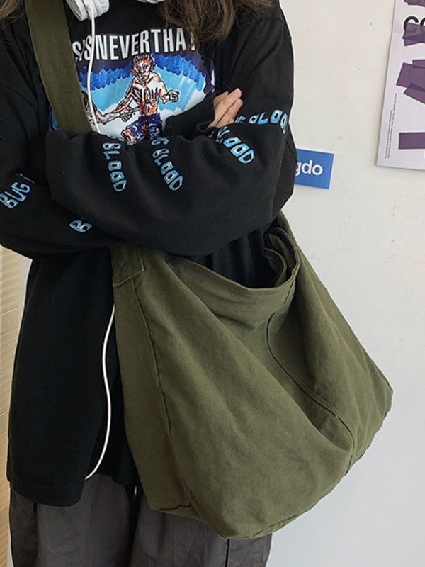 Bolso de hombro grande de lona lavada-2