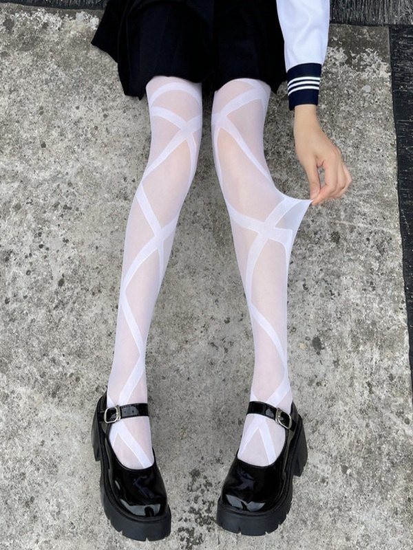 Medias de malla transparente entrecruzadas-4