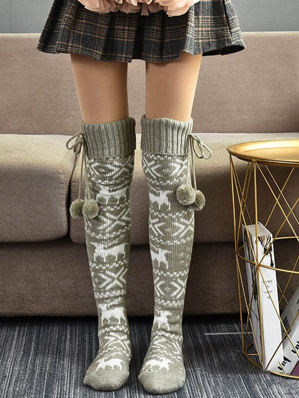 Calcetines hasta la rodilla de jacquard navideño-2