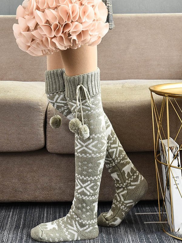 Calcetines hasta la rodilla de jacquard navideño-3