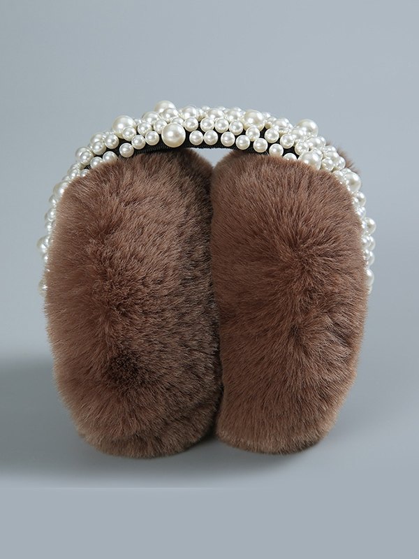 Orejeras difusas adornadas con perlas de imitación-1