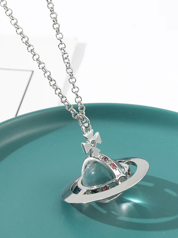Collar con colgante de planeta con diamantes de imitación-2