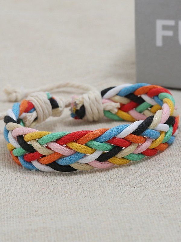 Pulsera Étnica De Cuerda Tejida Gruesa-2