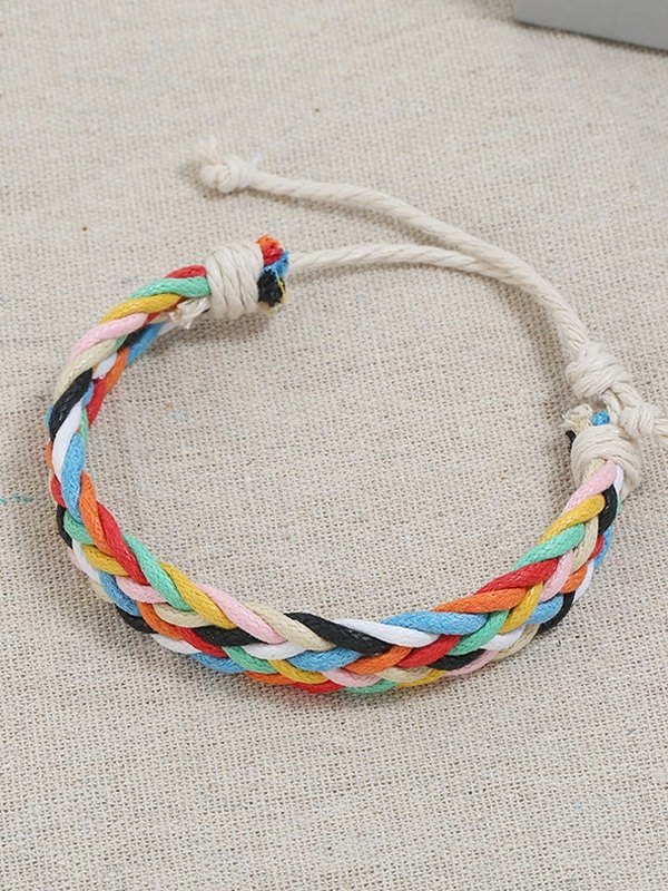 Pulsera Étnica De Cuerda Tejida Gruesa-3