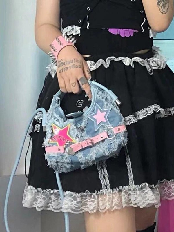 Bandolera vaquera con borde sin rematar y hebilla de estrella-1